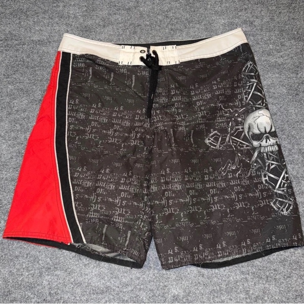 Joe Boxer Black Swim Board Shorts with Red Side Panel